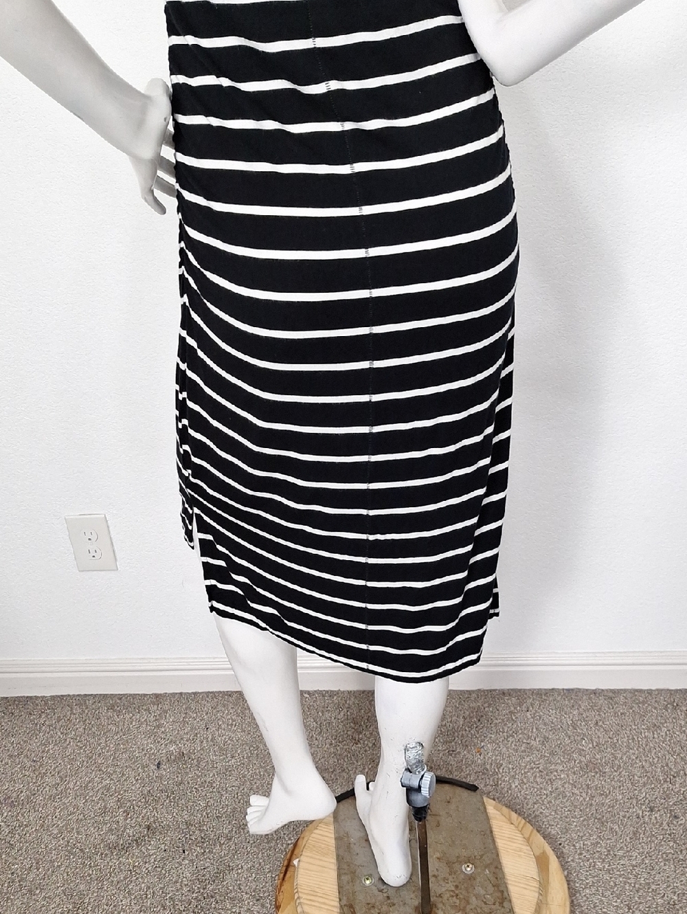Liz Lange Maternity Black White Striped Boho Feminine High Low Midi Dress Size S - Picture 8 of 12